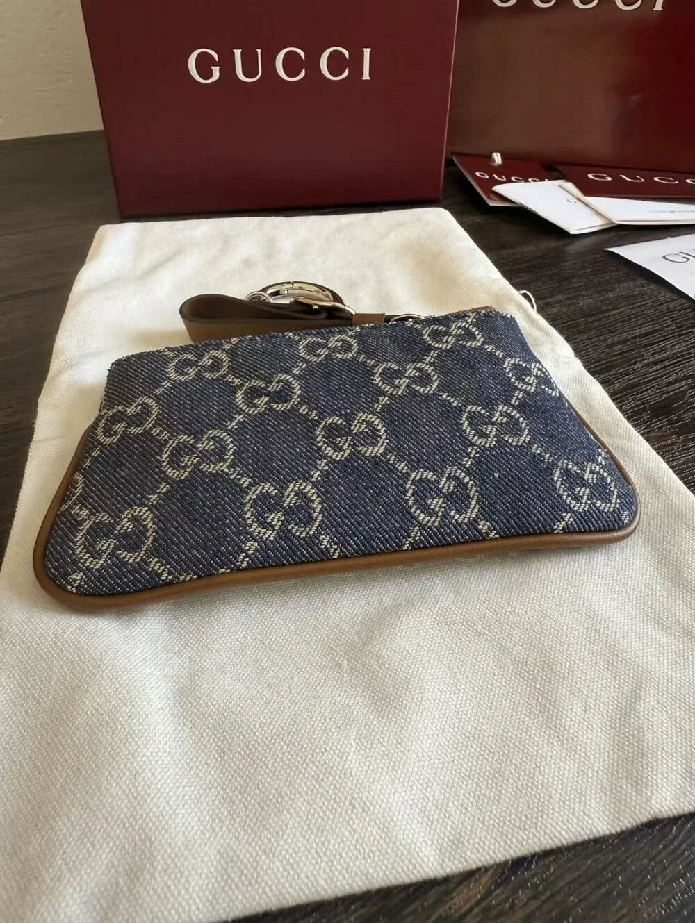 Gucci Denim GG Monogram Selleria Key Case Blue